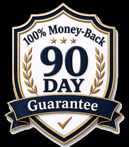 Ninety-day one hundred percent money-back guarantee seal